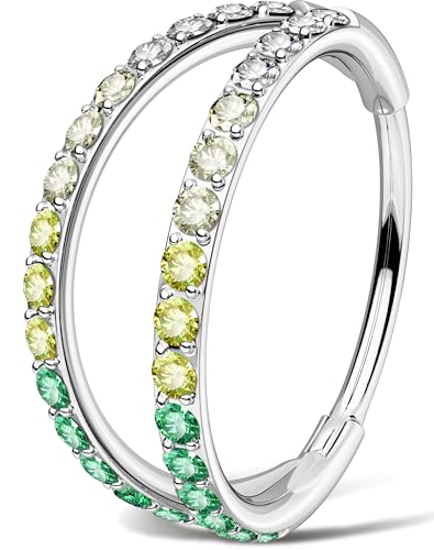 OUFER Double Hoop Nose Ring, 20G Nose Piercing Surgical Steel Nose Rings for Women, Elegant Nose Rings Hoops Perfect for Daily Nostril Piercing Jewelry - color: Silver+Green CZ