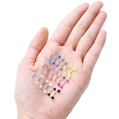 18pcs 20g Surgical Steel Tiny Curved Eyebrow Barbell Navel Small Belly Button Ring Piercing Jewelry for Women Men - color: 18pcs, 20g, 6mm(1/4")