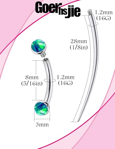 F136 Titanium 16g 6/8/10mm Opal Eyebrow/Rook/Snug/Vertical-Labret/VCH/Snake-Eyes/Anti-Tragus/Christina/Daith/Belly-Button/Bridge/Hood/Surface Curved Barbell Piercing Jewelry for Women Men - color: Green, size: 8mm=5/16in