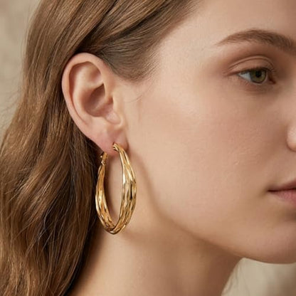 Dangle Flower Gold Earrings for Women, Trendy Statement Hoop Earrings, Gold Floral Drop Earrings Jewelry for Gifts - color: Curved - 14K Gold