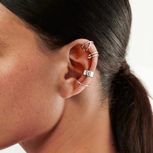 CHIC & ARTSY 925 Sterling Silver Ear Cuffs for Women, Non Piercing Clip On Cartilage Cuffs, Adjustable Fake Conch & Helix Earrings, Gold Plated & Oxidized Various Styles - color: ear cuff #3
