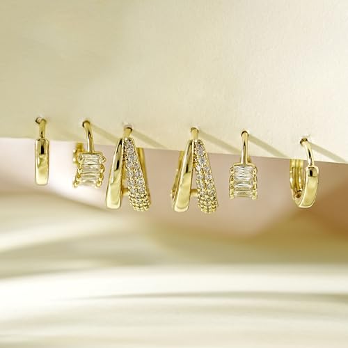 4Pairs Statement Gold Hoop Earrings for Women Trendy,Surgical Steel Gold Plated Hoop Hypoallergenic Earrings Set,Titanium Hoops Earring Stacks,CZ Cartilage Huggie Hoops Earring Gifts for Girlfriend - color: 3 Pairs hoop earrings -B