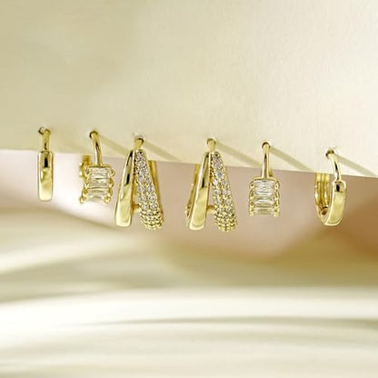 4Pairs Statement Gold Hoop Earrings for Women Trendy,Surgical Steel Gold Plated Hoop Hypoallergenic Earrings Set,Titanium Hoops Earring Stacks,CZ Cartilage Huggie Hoops Earring Gifts for Girlfriend - color: 3 Pairs hoop earrings -B