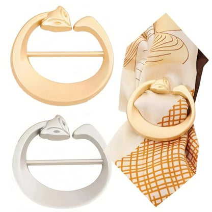 SYWDUDUCLT Scarf Ring for Women's Shawl, Silk Neckerchief, Tshirt, Gold/Sivler, S/M/L, 2 Pcs - style: Fox