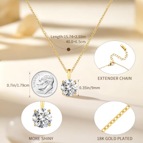 A 2-carat cubic zirconia stone, 18K gold-plated heart and round pendant necklace for women