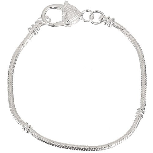 RUBYCA 5pcs White Silver Plated Heart Lobster European Snake Chain Bracelet fit Charm Beads 8.7" - color: 5pcs, size: 22 CM