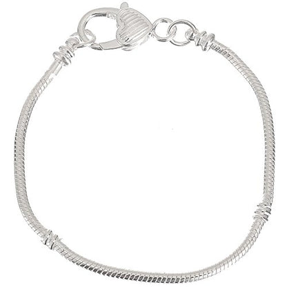 RUBYCA 5pcs White Silver Plated Heart Lobster European Snake Chain Bracelet fit Charm Beads 6.3" - color: 5pcs, size: 16 CM