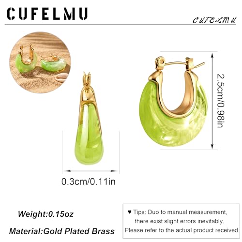 Chunky Hoop Earrings for Women, Lightweight Statement Daily Wear Gifts - color: Light green