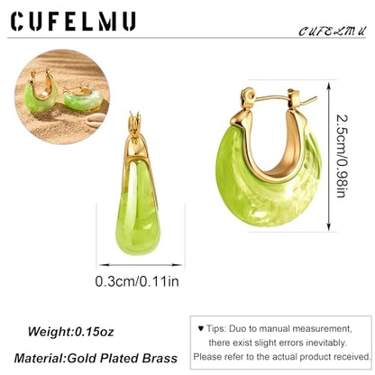 Chunky Hoop Earrings for Women, Lightweight Statement Daily Wear Gifts - color: Light green