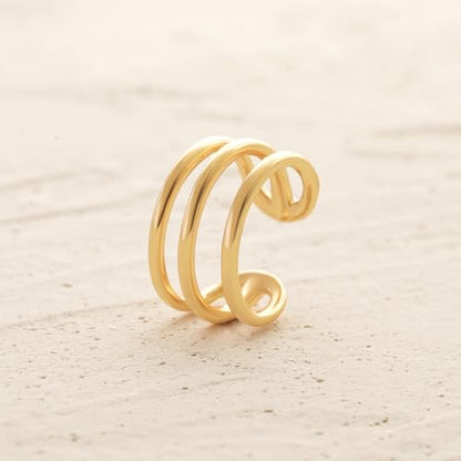 Women Ear Cuff Earring Gold Non Pierced Ear Cartilage Clip on Wrap Hoop 14K Gold Filled Tiny Boho Beach Simple Minimalist Delicate Handmade Hypoallergenic Jewelry Gift-Sold as Single/Pair - style: 3 Hoops