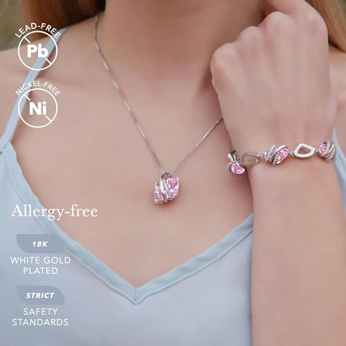 Leafael Wish Stone Pendant Necklace with Birthstone Crystal, 18K Rose Gold Plated/Silvertone, 18" + 2" - color: 210b-October-Light Rosaline Pink-Silvertone