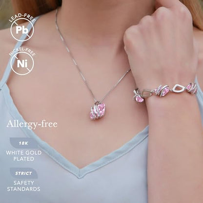 Leafael Wish Stone Pendant Necklace with Birthstone Crystal, 18K Rose Gold Plated/Silvertone, 18" + 2" - color: 210b-October-Light Rosaline Pink-Silvertone