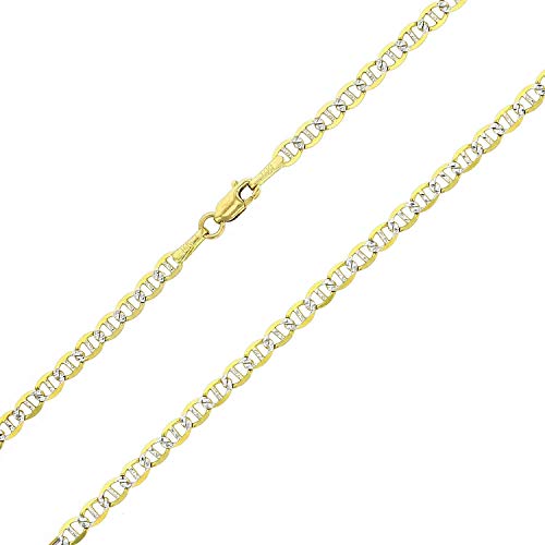 DECADENCE 14k Two Tone Gold Solid 3mm-3.50mm Mariner Pave Link Chain Bracelet with Lobster Claw Clasp | Italian Gold Chain | Mariner Pave Link Chains - style: 3mm