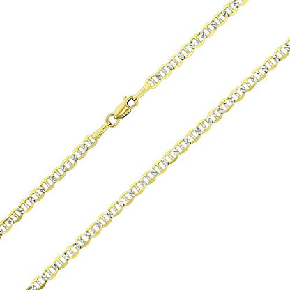 DECADENCE 14k Two Tone Gold Solid 3mm-3.50mm Mariner Pave Link Chain Bracelet with Lobster Claw Clasp | Italian Gold Chain | Mariner Pave Link Chains - style: 3mm