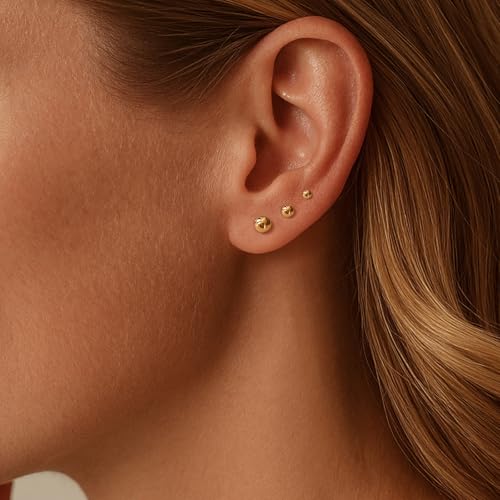 IMBOS Pearl Earrings 14k Gold Plated Daisy Flower Stud Earrings for Women Ball Stud Flat Back Earring Hypoallergenic Statement Earring Trendy Jewelry Gift for Women - color: Gold-Ball 3,4,5