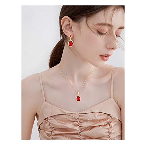 Bridal Jewelry Set for Wedding - 18k Plated Teardrop CZ Crystal Cubic Zirconia Rhinestone Necklace Earrings Set for Bride Bridesmaids Mother of Bride Party Prom Birthstone Costume Jewelry - color: Jul-Ruby