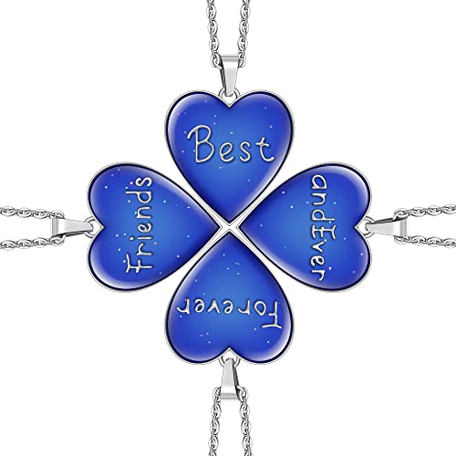 FM FM42 Temperature Sensing Color Changing Pendant Necklace with 19.29" Stainless Steel Rolo Chain - color: BFF Necklace Set, Pack of 4
