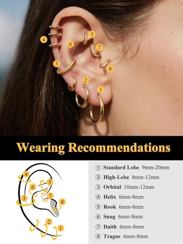Small Hoop Earrings for Women 7-16mm Stainless Steel Huggie Earrings Lightweight - color: a. Silver A, size: Diameter 10mm