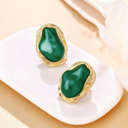 Boho Pearl Statement Earrings for Women Irregular Pearl Earrings | Big Round Freshwater Pearls Bridal Gold Earring Beach Ocean Vacation Jewelry - style: A Green-BoldHeavy