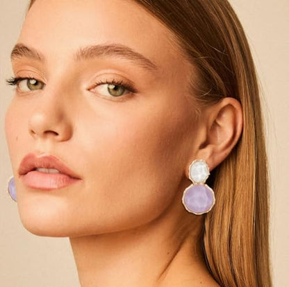 Resin Earrings for Women Acrylic Water Ripple Earring Boho Dangle Drop Earring - color: White Purple