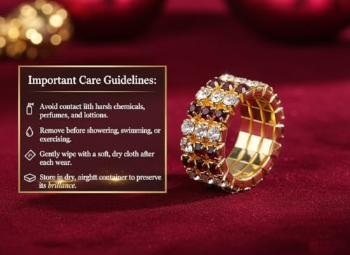 Sparkling Rhinestone Ring Set Trendy Elastic Rhinestone Crystal Stretch Ring Stackable Jewelry for Women Girls - color: 3 Rows Ring-Golden+White+Red