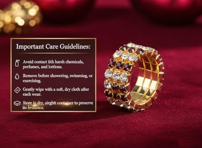Sparkling Rhinestone Ring Set Trendy Elastic Rhinestone Crystal Stretch Ring Stackable Jewelry for Women Girls - color: 3 Rows Ring-Golden+White+Red