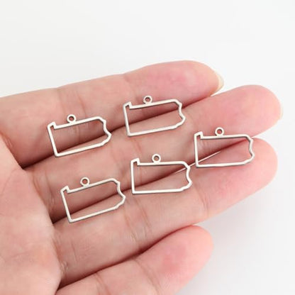 kkjoy 5Pcs Hollow Continents Maps of USA Pendant Charms for Jewelry Making and Crafting, Stainless Steel Mini Charm Craft Supplies Accessories for DIY Bracelet Necklace Earrings - color: Hollow Pennsylvania Map - Silver