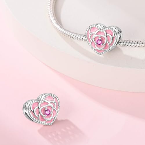 Pandach 925 Sterling Silver Charms for Bracelet&Necklace Dangle Pendant Bead with 5A Cubic Zirconia Stones,Jewelry Beads Gifts for Women - style: Love Rose Beads