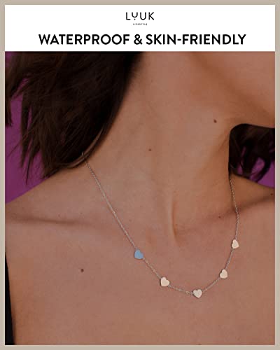 LUUK LIFESTYLE Stainless steel necklace with pendant and HAPPINESS card, 20” adjustable length, lucky charm, friendship chain, Valentine's Day gift, birthday, women's jewelry, silver, gold, rosegold - color: Silver, size: Little hearts