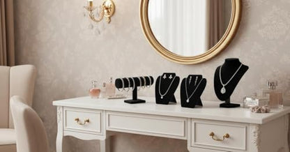 Black Velvet Necklace Display Bust, 4Pcs with Bracelet Holder for Vendors