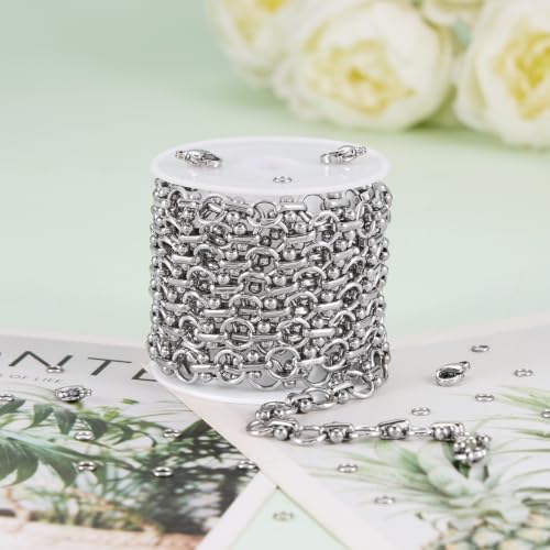 2 Meters Stainless Steel Chains Bulk Circle Chain for Jewelry Making with Jump Rings and Lobster Clasps - color: Circle Silver