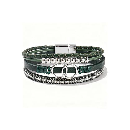 Leather Wrap Bracelets for Women, Boho Leopard Multi-Layer Crystal Beads Cuff Jewelry - color: J-Warp-010