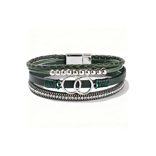 Leather Wrap Bracelets for Women, Boho Leopard Multi-Layer Crystal Beads Cuff Jewelry - color: J-Warp-010
