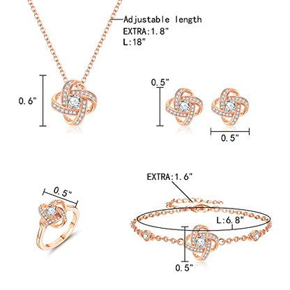 EleQueen Jewelry Set for Women, Silver/Gold/Rose Gold/Plated Sparkle Cubic Zirconia Flower Bud Bridal Necklace Earrings Bracelet Ring Sets for Wedding Prom - color: Rose Gold