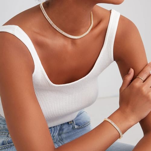 HZMAN Crystal Necklace Bracelet Jewelry Set for Women Dainty Rhinestone Choker Necklace Tennis Bracelet Cubic Zirconia Bridal Wedding Jewelry - color: Gold