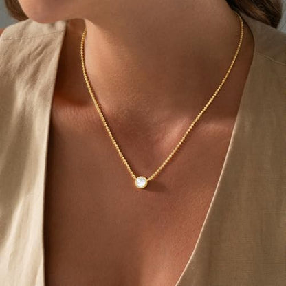Gold Necklace for Women, Dainty 14K Gold Plated Pendant Necklaces for Women Trendy Simple Choker Chain Cubic Zirconia Circle/Interlocking/Sun/Pearl Necklace Fashion Jewelry Charm Gifts - color: CZ Pendant-3