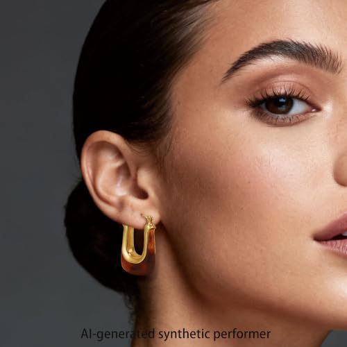 Dr's gift Chunky Leopard Print Earrings for Women 14K Gold Plated Statement Huggie Hoop Earrings Brown Acrylic Tortoise Resin Cheetah Trendy Jewelry - color: Brown 2