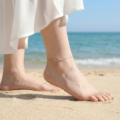 Dainty Gold Anklets for Women Stainless Steel Simple Ankle Bracelets Summer Beach Foot Chain Jewelry Gift - color: Cat Gold