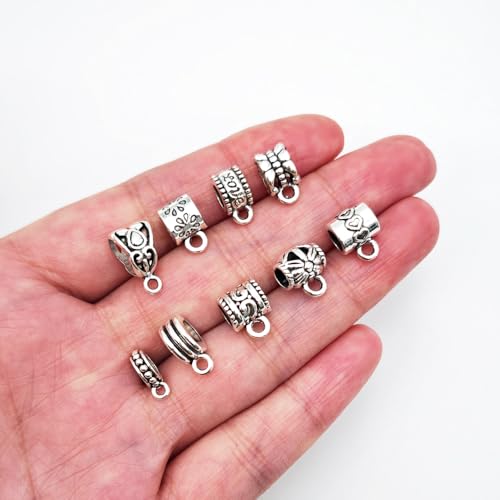 INSPIRELLE 144 Pieces Antique Silver Bails Metal Alloy Bail Bead for Bracelet Necklace Earring Jewelry Making - color: 144x Bead Bails