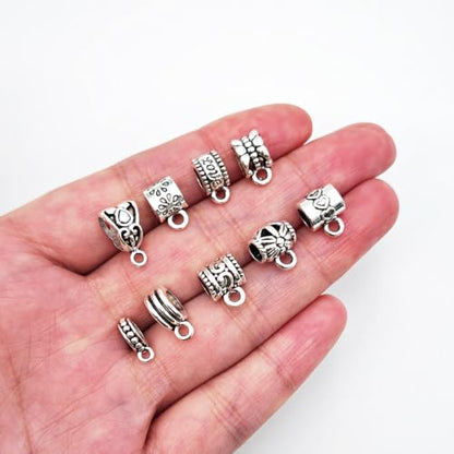 INSPIRELLE 144 Pieces Antique Silver Bails Metal Alloy Bail Bead for Bracelet Necklace Earring Jewelry Making - color: 144x Bead Bails