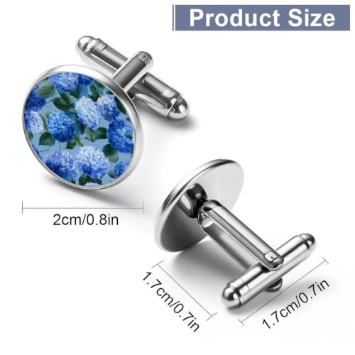 Blue Hydrangea Men's Cufflinks Tuxedo Shirt Cuff Links Jewelry | Funny Stainless Steel Cufflinks for Men for Business Wedding Accessories - size: 2.0cm