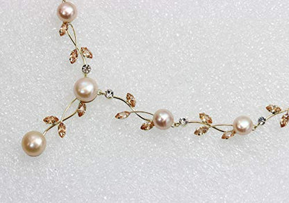Faship Genuine Freshwater Pearls Floral Necklace Earrings Set | Premium CZ Crystal, Gorgeous, Sparkling - color: Topaz color brown