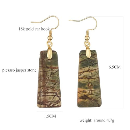 Boho Multiple Style Natural Stone Earrings for Women Unique Healing Gemstone Energy Hypoallergenic Lightweight Dangle Drop Earrings Multiple Styles Earrings Jewelry for Birthday Party Gift - style: Picasso Jasper Trapezoid