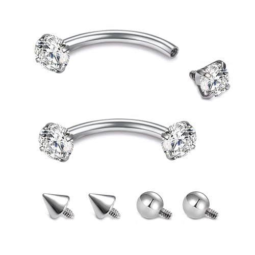 16G Eyebrow Piercing Jewelry Surgical Steel Internal Thread Curved Barbell Tiny Eyebrow Ring Vertical Labret Lip Jewelry Ear Rook Small Christmas Belly Button Ring for Women Men - color: white