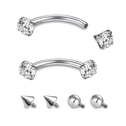 16G Eyebrow Piercing Jewelry Surgical Steel Internal Thread Curved Barbell Tiny Eyebrow Ring Vertical Labret Lip Jewelry Ear Rook Small Christmas Belly Button Ring for Women Men - color: white