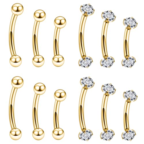 18G 16G 14G Eyebrow Ring Piercing Jewelry Surgical Steel Internal Thread Vertical Labret Lip Ring Rook Daith Earrings Belly Button Ring Piercing Jewelry for Women Men Silver Black Gold - color: Gold, size: 14 Gauge