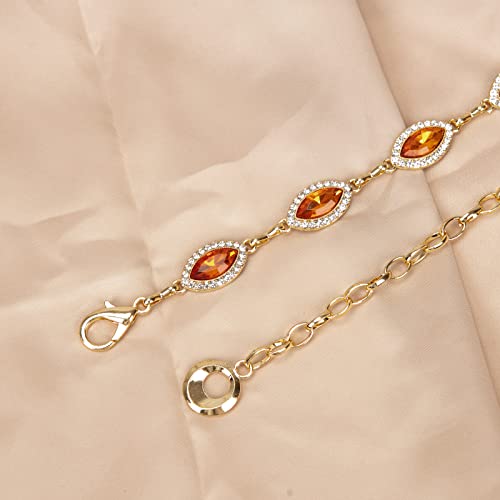 ILuvatar Green Glass Diamond Chain Belt - Metal Women's Western Style Dress Belt - color: Gold-orange