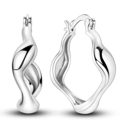 Sterling Silver Chunky Hoops Earring Teardrop Earring | Wide Thick Hypoallergenic Oval Big Large Lightweight Dangle Drop Hoop Earring Jewelry for Women 30MM - color: Chunky white