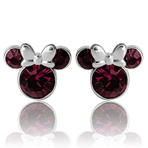 Minnie Mouse Birthstone Stud Earrings Women | Birthstone Earrings for Women - color: February-Amethyst Crystal