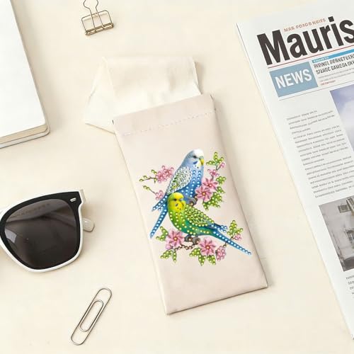 Diamond Art Painting Eye Glass Bag PU Sunglasses Glasses Storage Bag Built-in Glasses Cloth Press Automatic Closure - color: Parrot